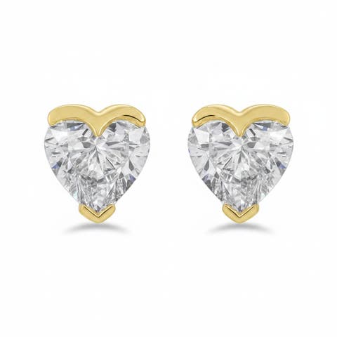 Lab Grown Diamond Heart Slight Bezel Stud Earring 14K