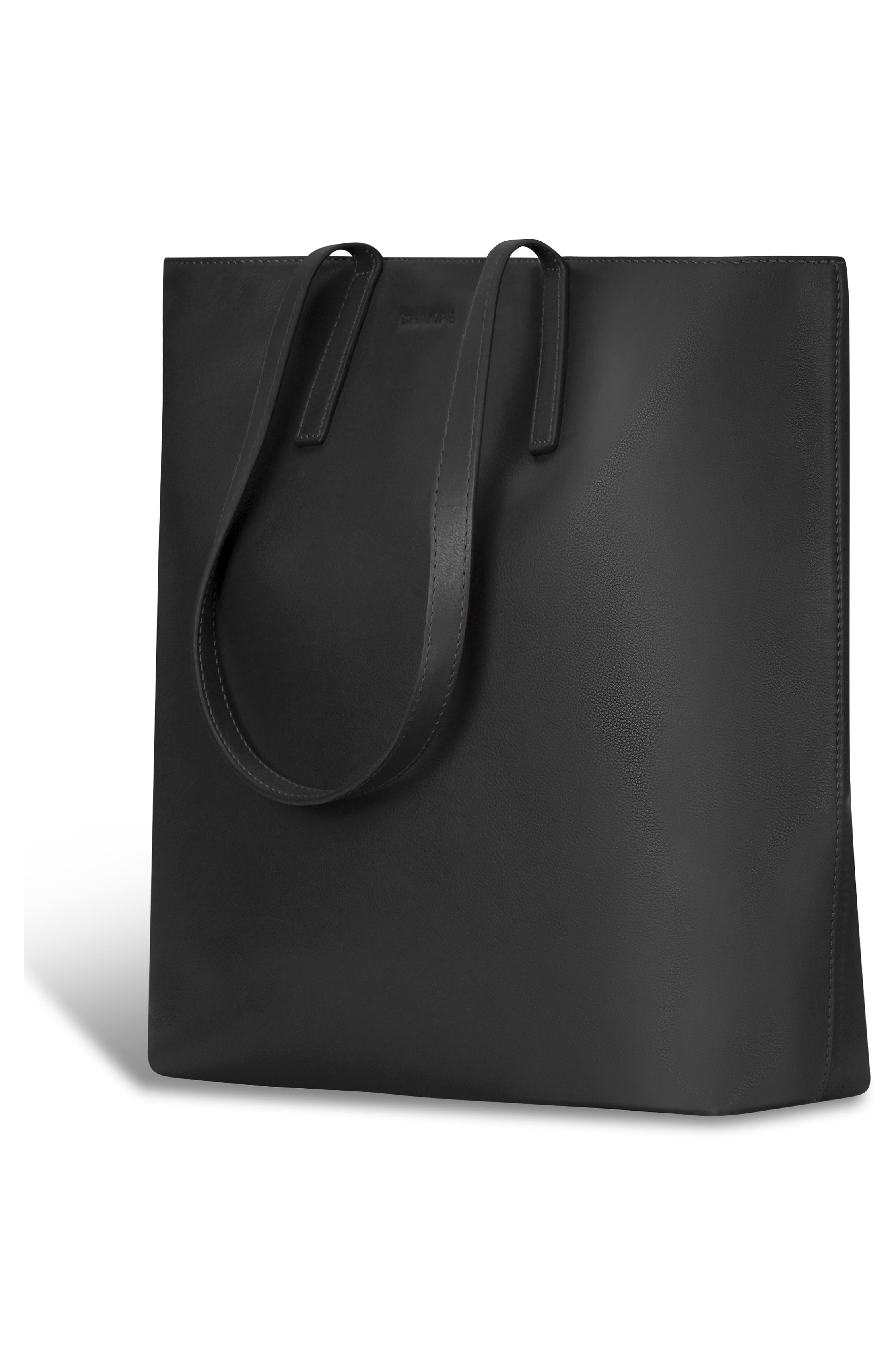 Onyx Leather Vertical Tote, Alternate, color, BLACK