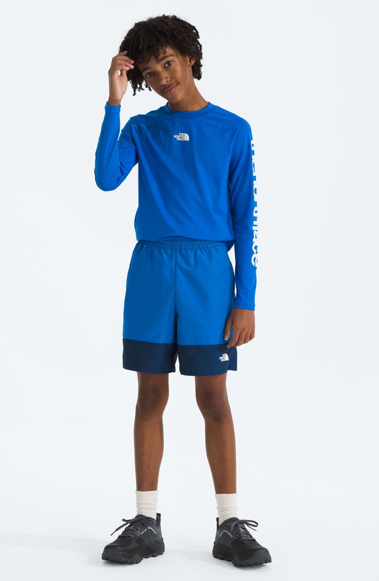The North Face Kids' Water Repellent Class V Pathfinder Pull-On Shorts, Alternate, color, Hero Blue Topo Phantom