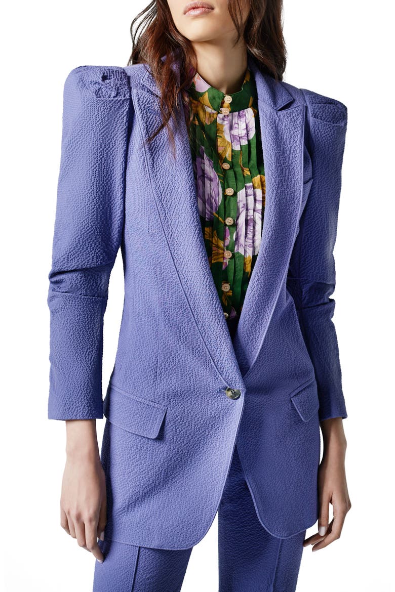 Texture Scrunch One-Button Blazer, Main, color, DEEP MAUVE