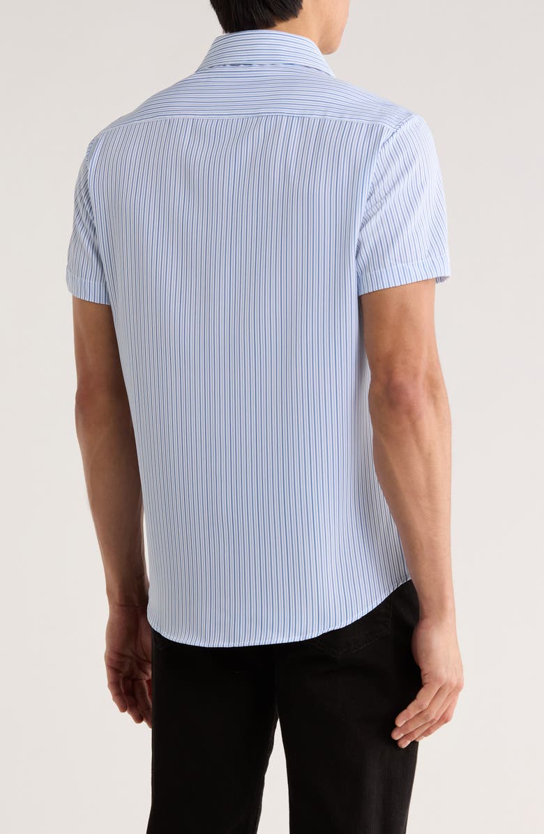 DENIM AND FLOWER White With Navy Blue Stripes Short Sleeve Button-Up Shirt, Alternate, color, White/ Blue