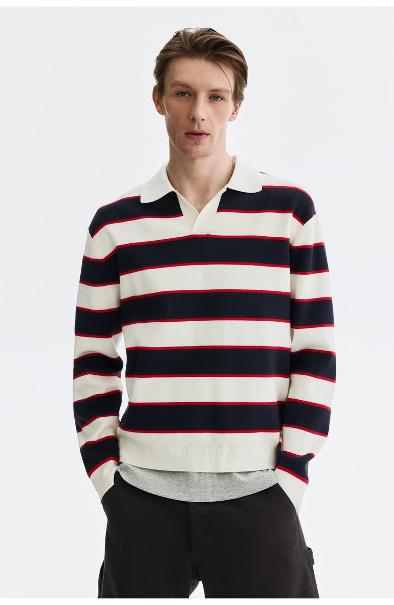 H&M Relaxed Fit Polo Shirt, Main, color, Navy Blue/Striped