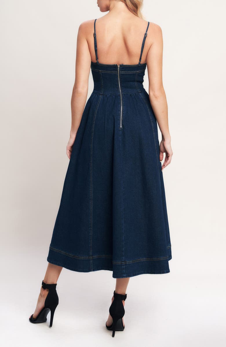 FLYING TOMATO Fit & Flare Denim Maxi Dress, Alternate, color, Medium Indigo