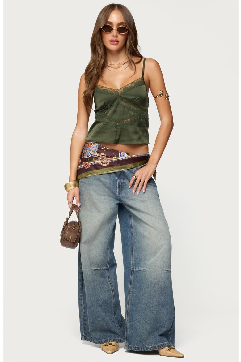 Tamar Lace Trim Satin Camisole, Alternate, color, OLIVE