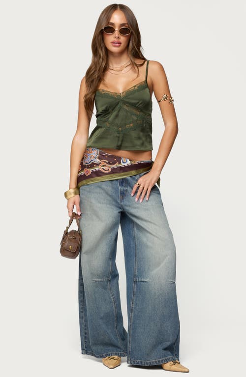 Edikted Tamar Lace Trim Satin Camisole In Green