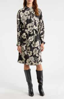 MELLODAY Floral Tie Belt Long Sleeve Dress