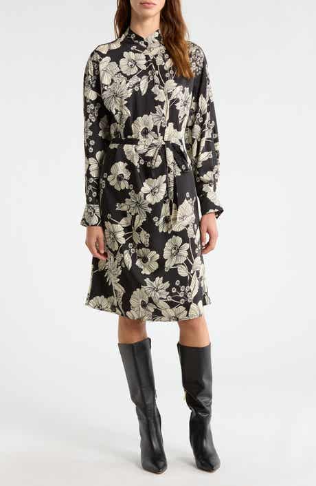 MELLODAY Floral Tie Belt Long Sleeve Dress