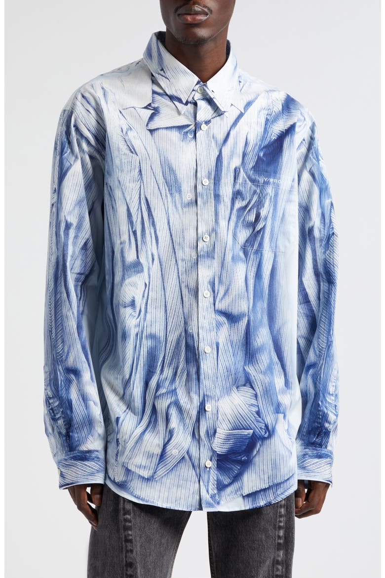 Compact Trompe l'Oeil Button-Up Shirt, Main, color, LIGHT BLUE