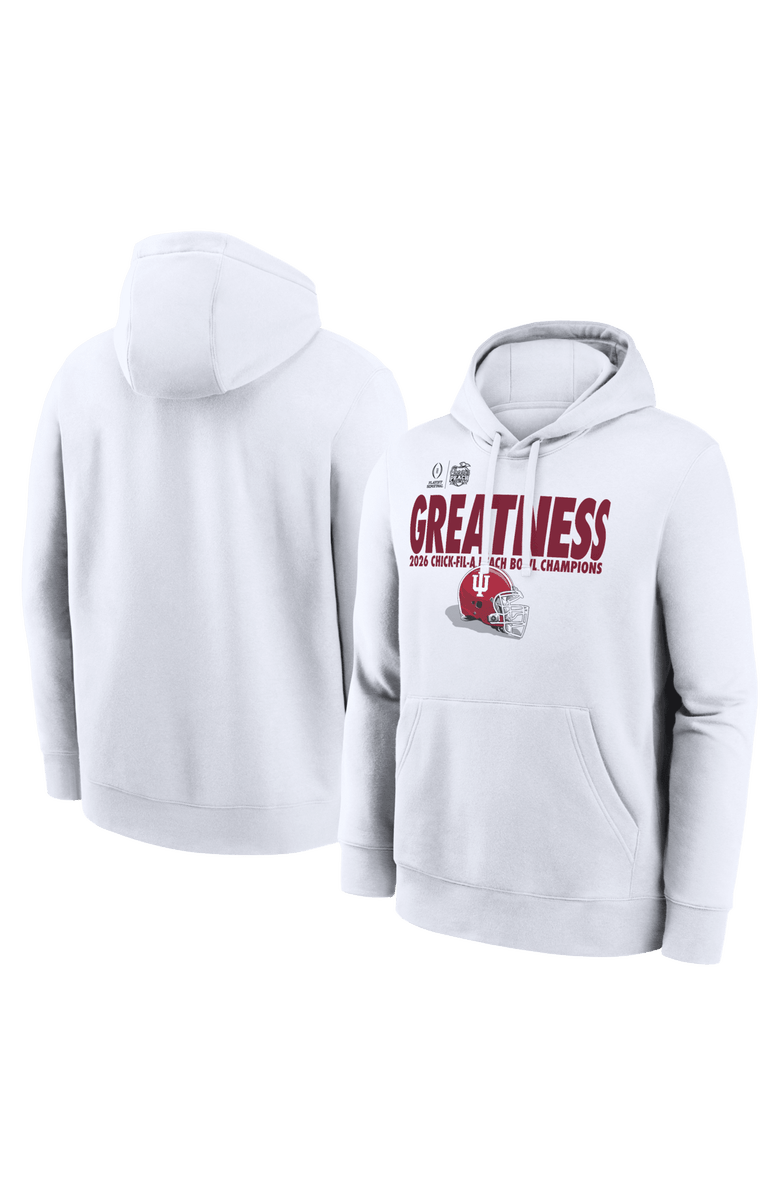 Nike Men's White Indiana Hoosiers College Football Playoff 2026 Peach Bowl Champions Clock Manager Hoodie, Main, color, White