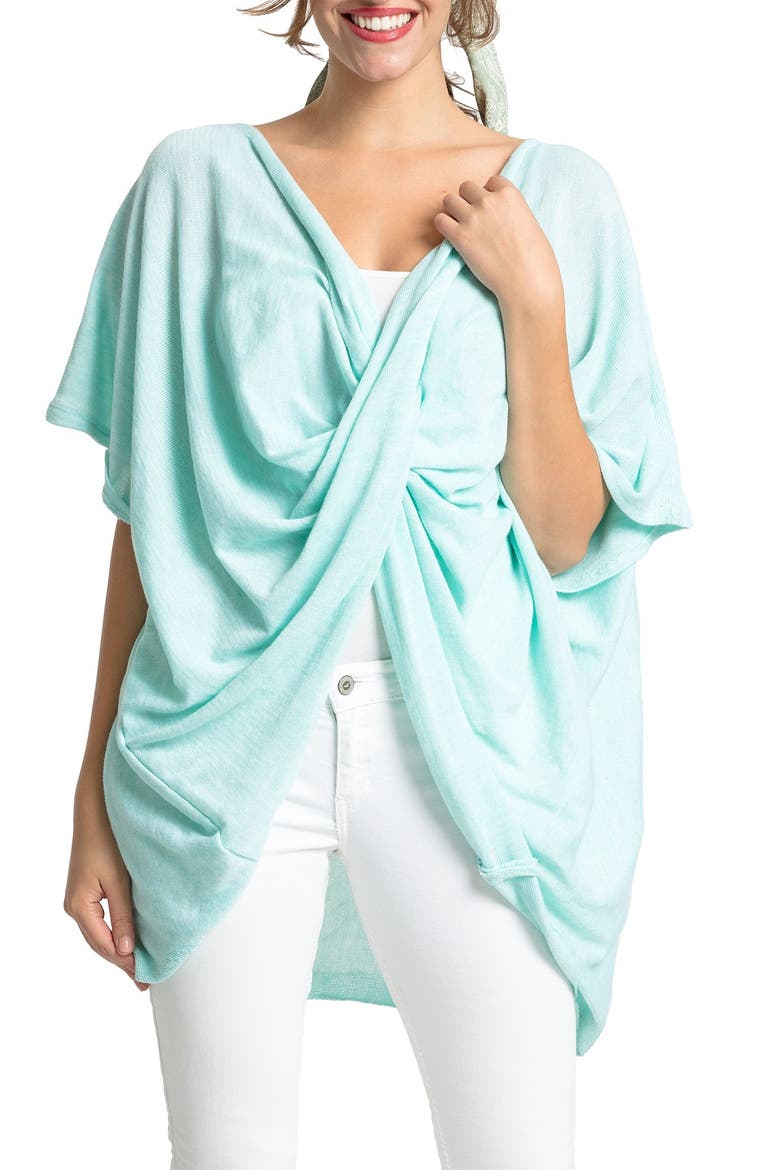 Twist Front Recycled Knit Kimono, Alternate, color, LT GREEN