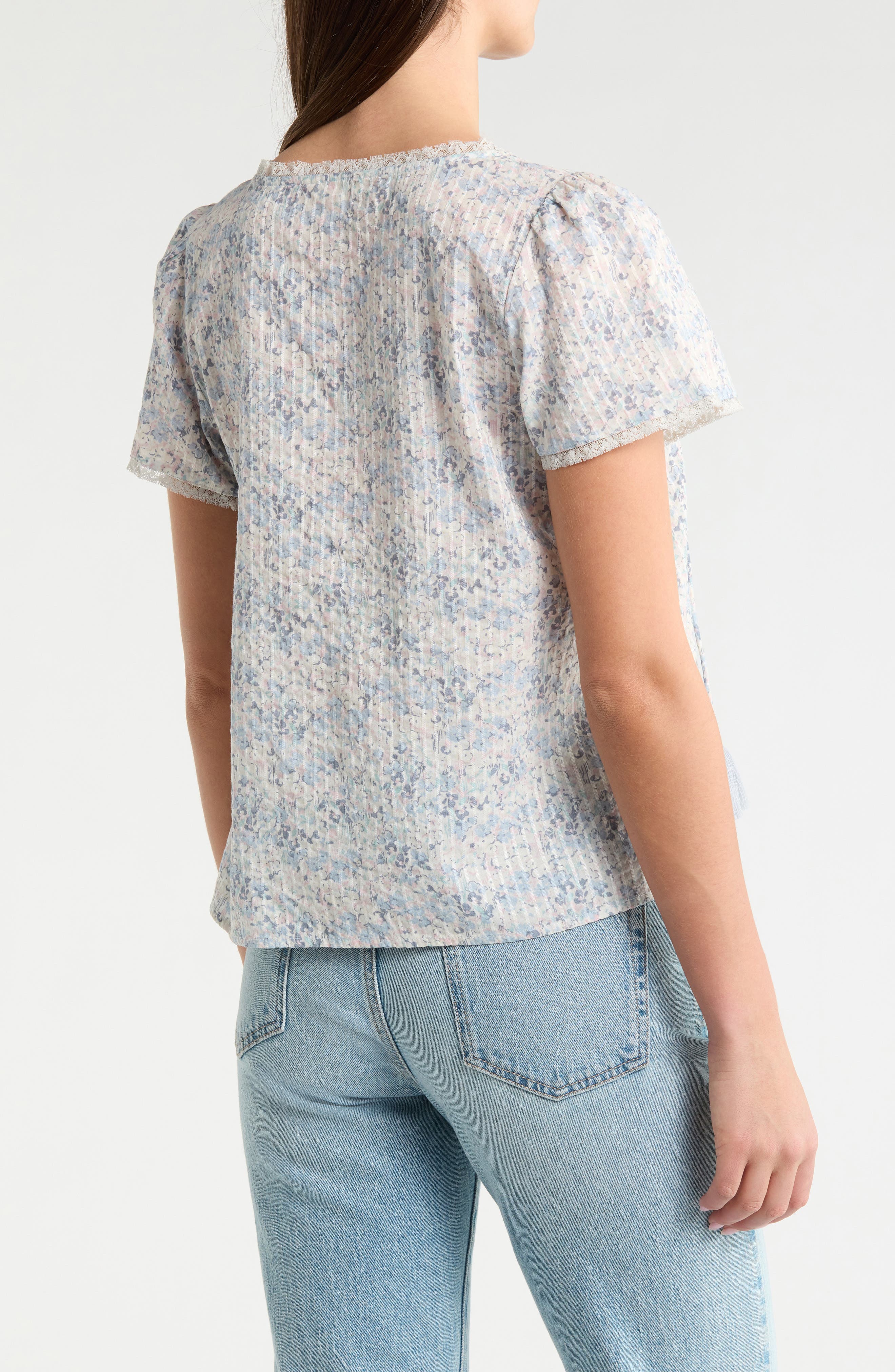 Floral Flutter Sleeve Cotton Blend Top - image 2
