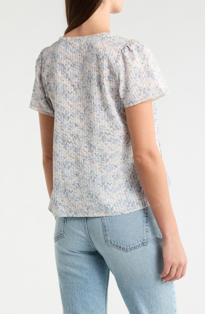 Lucky Brand Floral Flutter Sleeve Cotton Blend Top, Alternate, color, Blue Floral