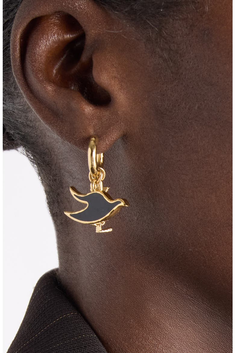 Flat Dove Charm Earrings, Alternate, color, 7520 BLACK/ PATINATED GOLD