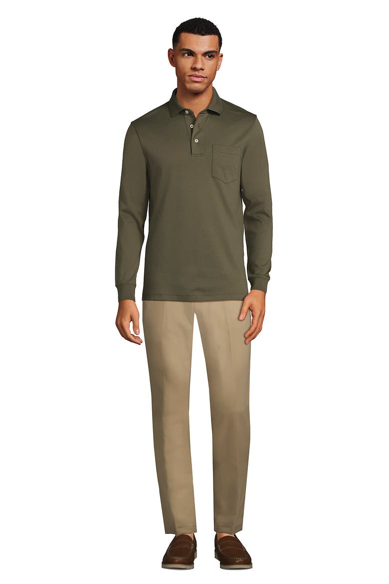 Long Sleeve Cotton Supima Polo Shirt with Pocket, Alternate, color, Forest Moss
