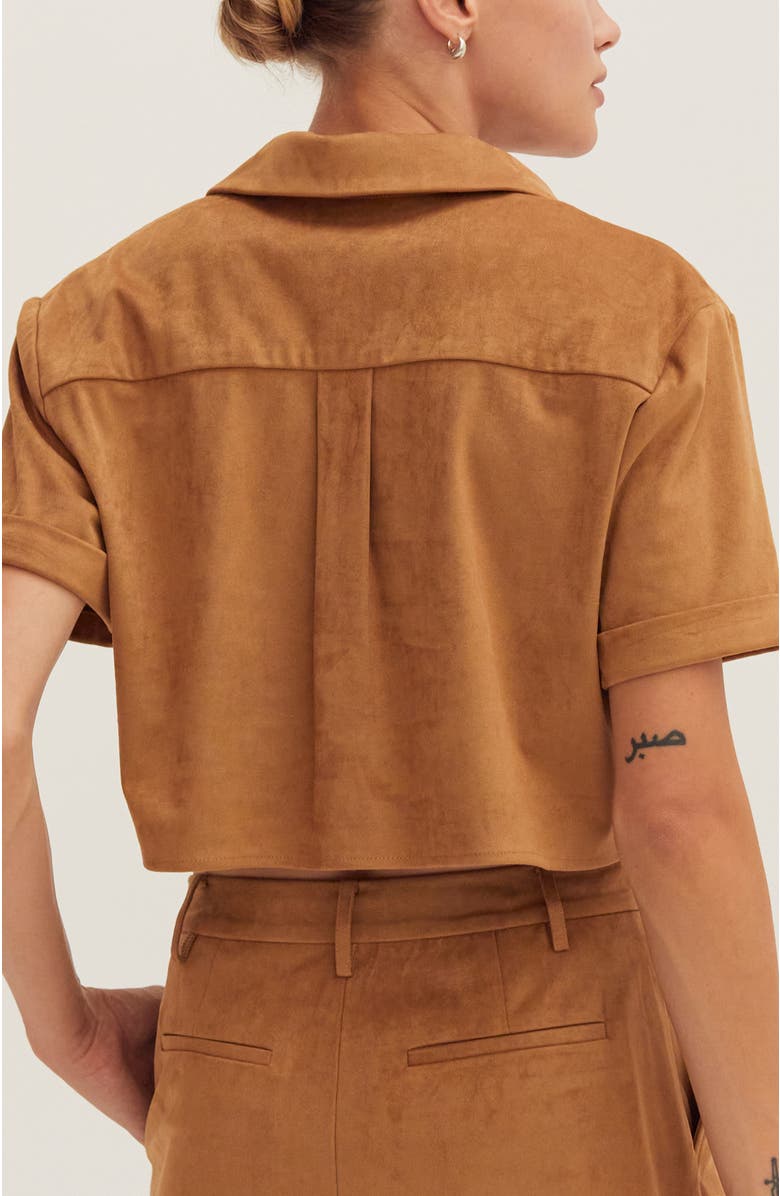 CRESCENT Suede Cropped Shirt, Alternate, color, Camel