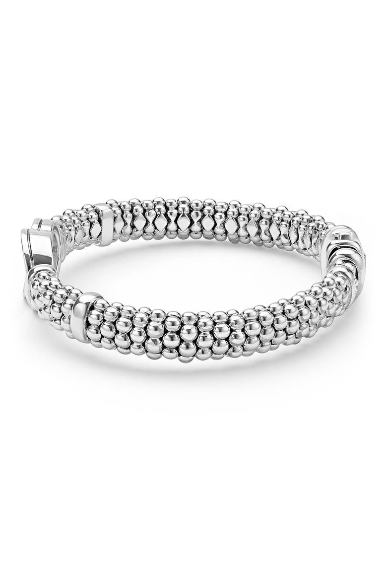 Signature Caviar Interlocking Diamond Bracelet, Alternate, color, SILVER