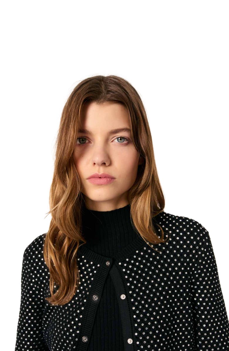 maje Rhinestone cardigan, Alternate, color,