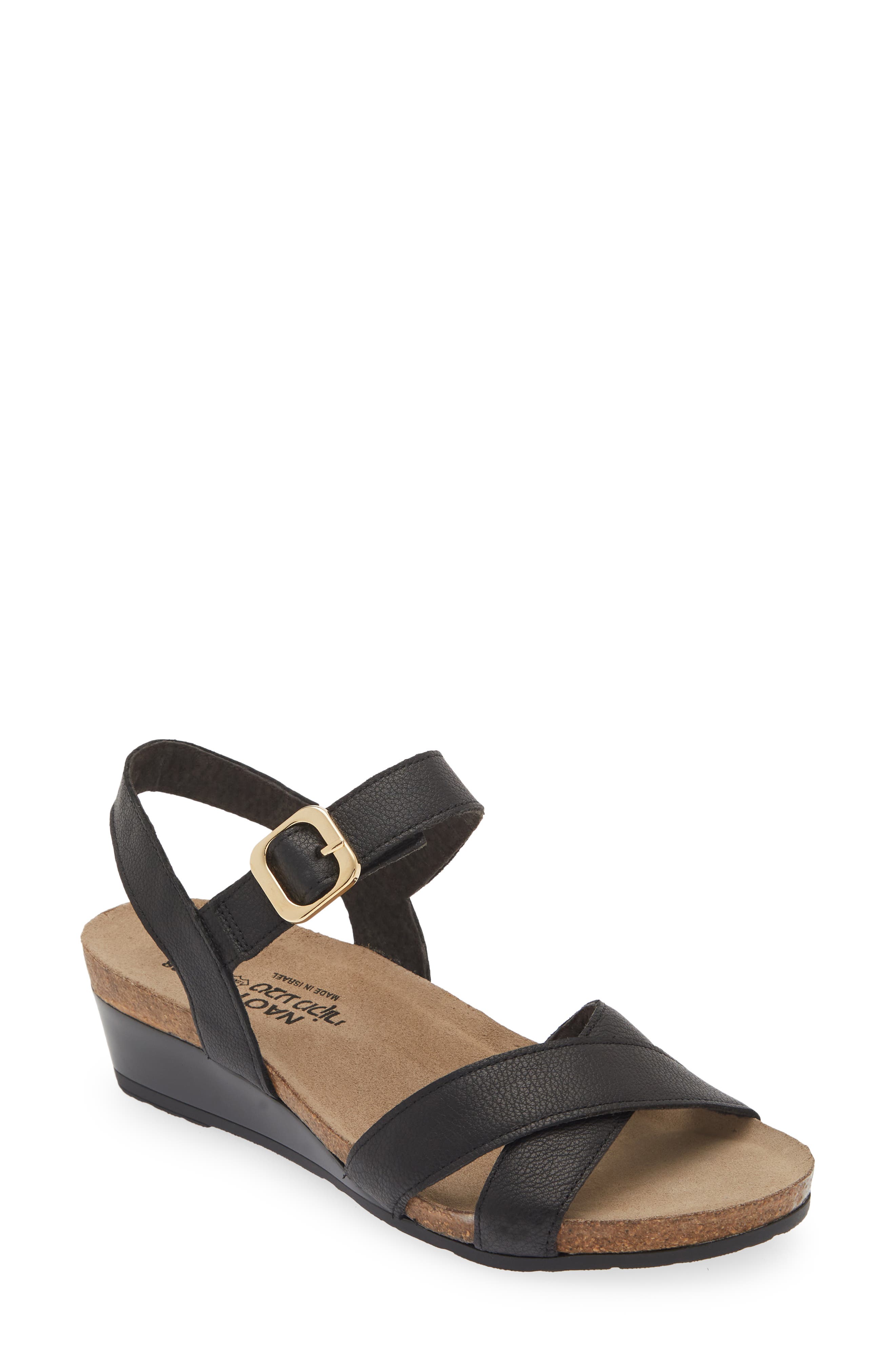 Naot Throne Wedge Sandal, Main, color, Soft Black Leather