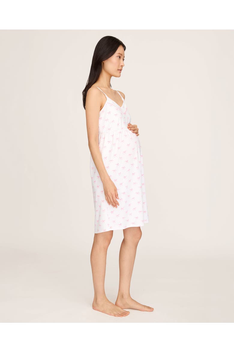 Pima Cotton Maternity Nightgown in Blushing Bows, Alternate, color, White