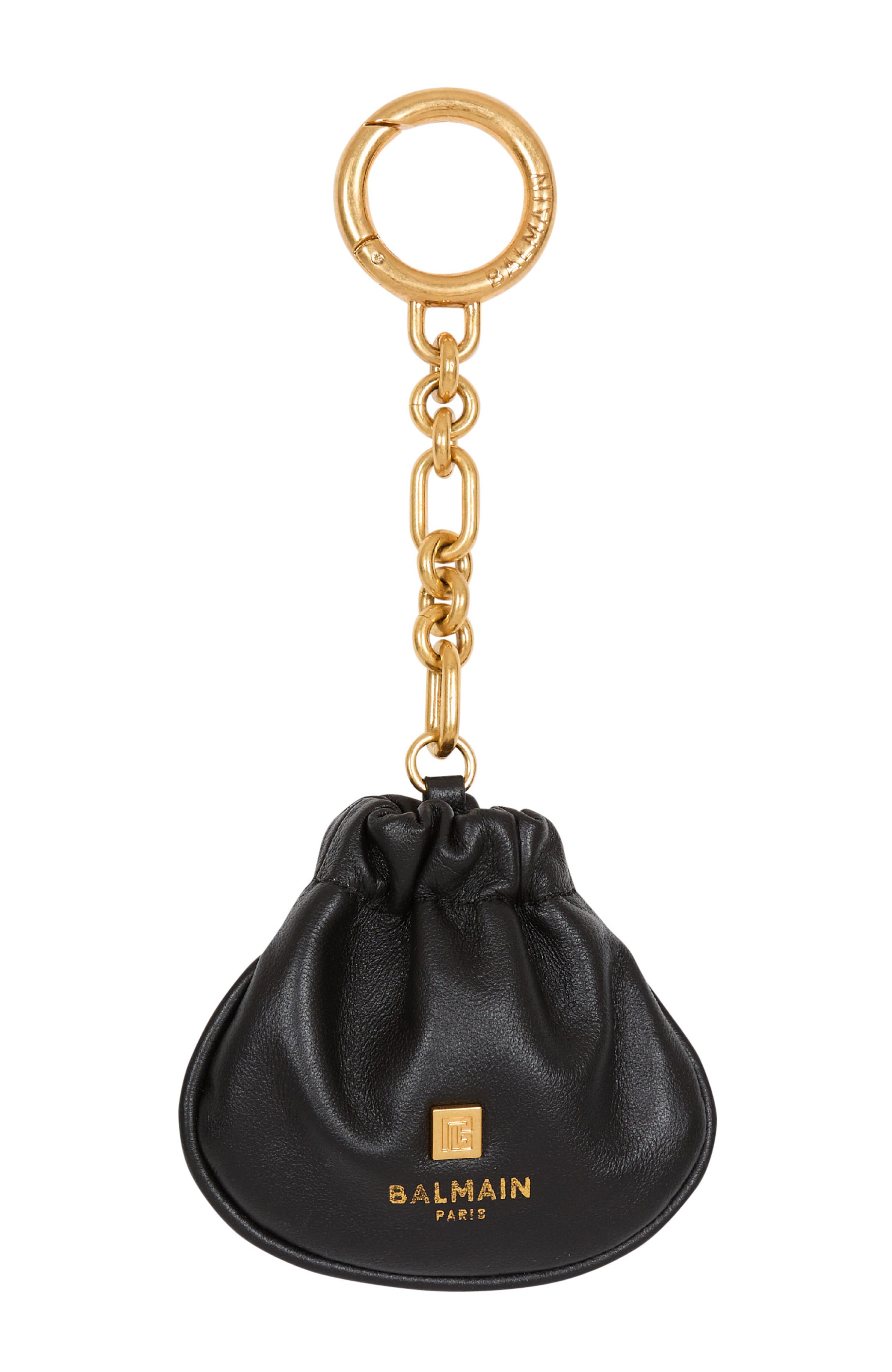 Balmain Pulse leather key ring, Main, color, Black