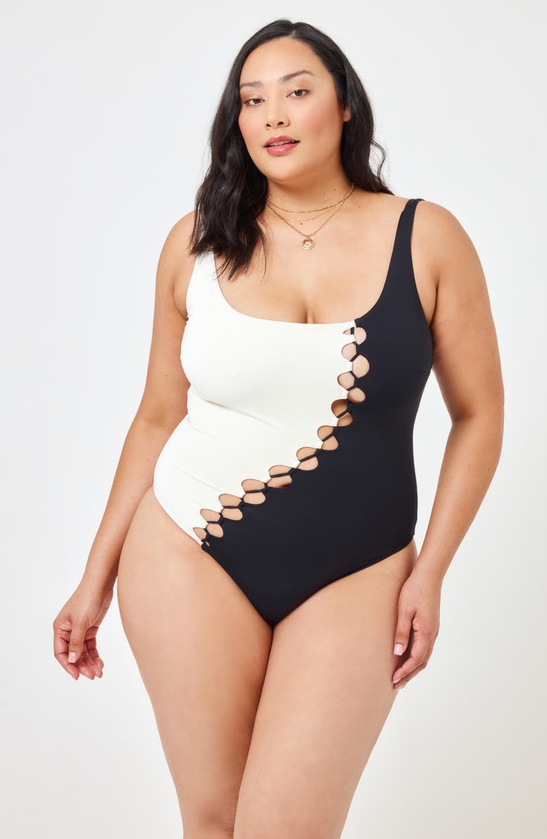 LSPACE Solstice Bitsy Cutout Colorblock One-Piece Swimsuit, Alternate, color,