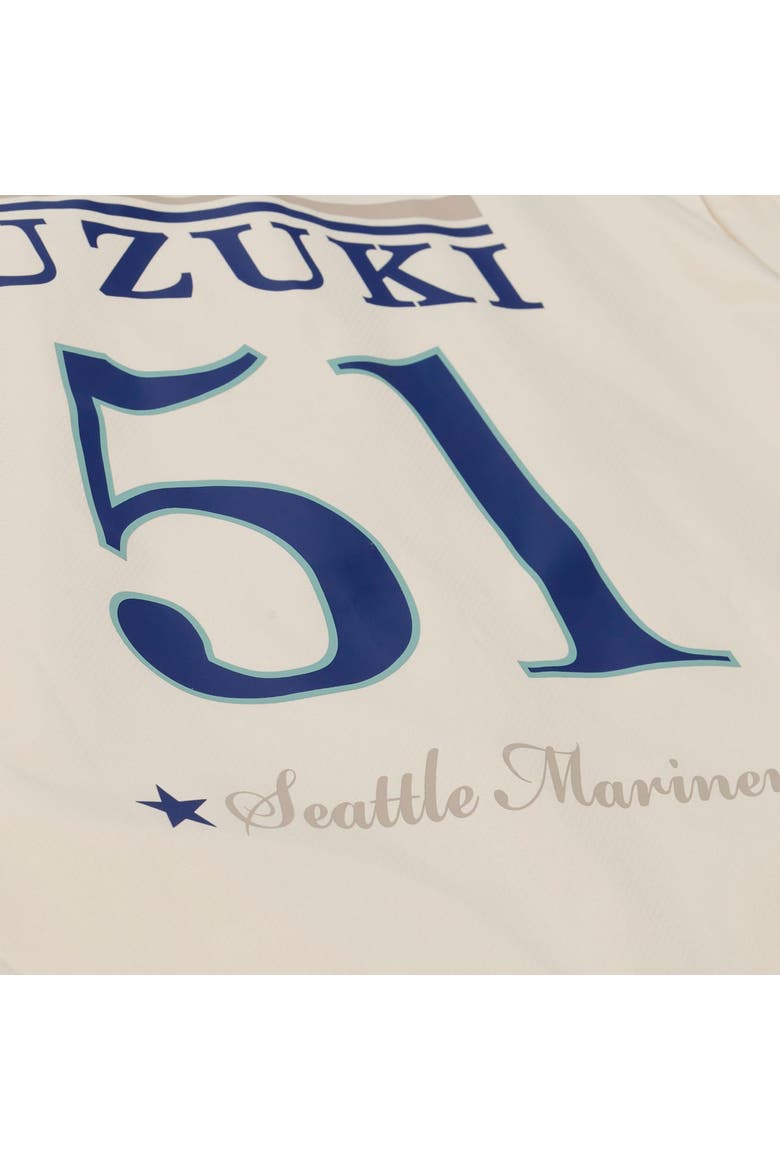 Men's Mitchell & Ness Ichiro Suzuki Cream Seattle Mariners Full-Snap Yacht Rock Name & Number Hooded Coach's Jacket, Alternate, color, Cream