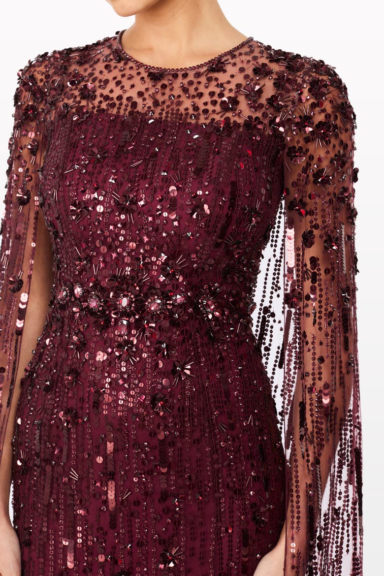 Ruby Sequin-Embellished Cape Maxi Dress, Alternate, color, Cardinal