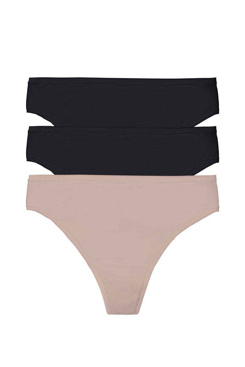 Bliss Bare Cotton Thong 3-Pack, Main, color, Black/Black/Cafe