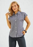 Betabrand Cap Sleeve Gingham Shirt