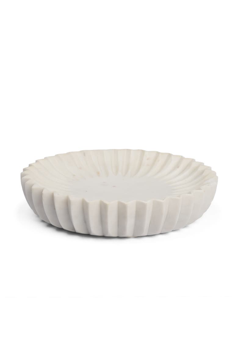 Fiora Round Marble Scalloped Decorative Bowl, Main, color, White