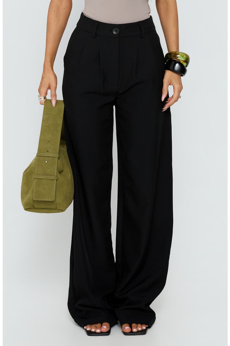 Archer Pleated High Waist Straight Leg Pants, Main, color, BLACK