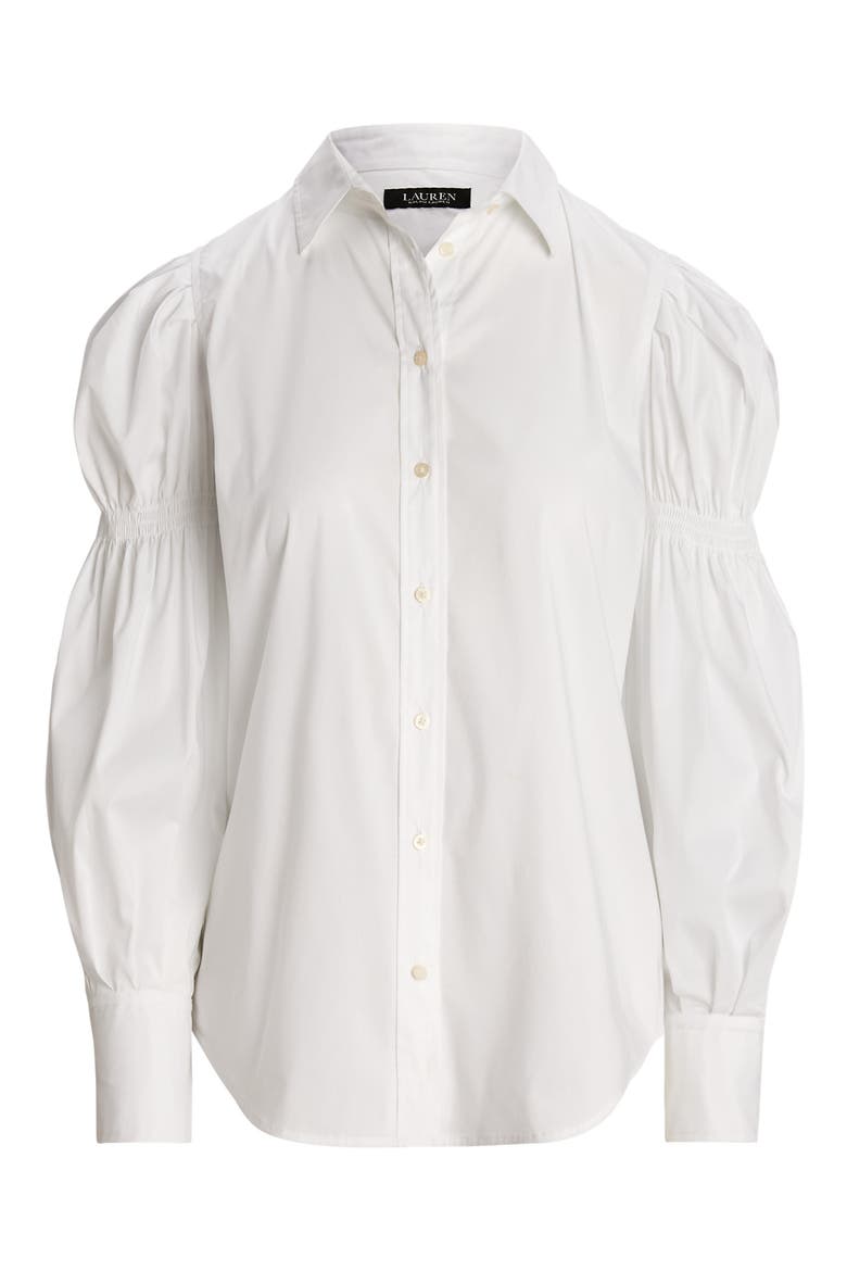 Blouson Sleeve Cotton Blend Shirt, Alternate, color, WHITE