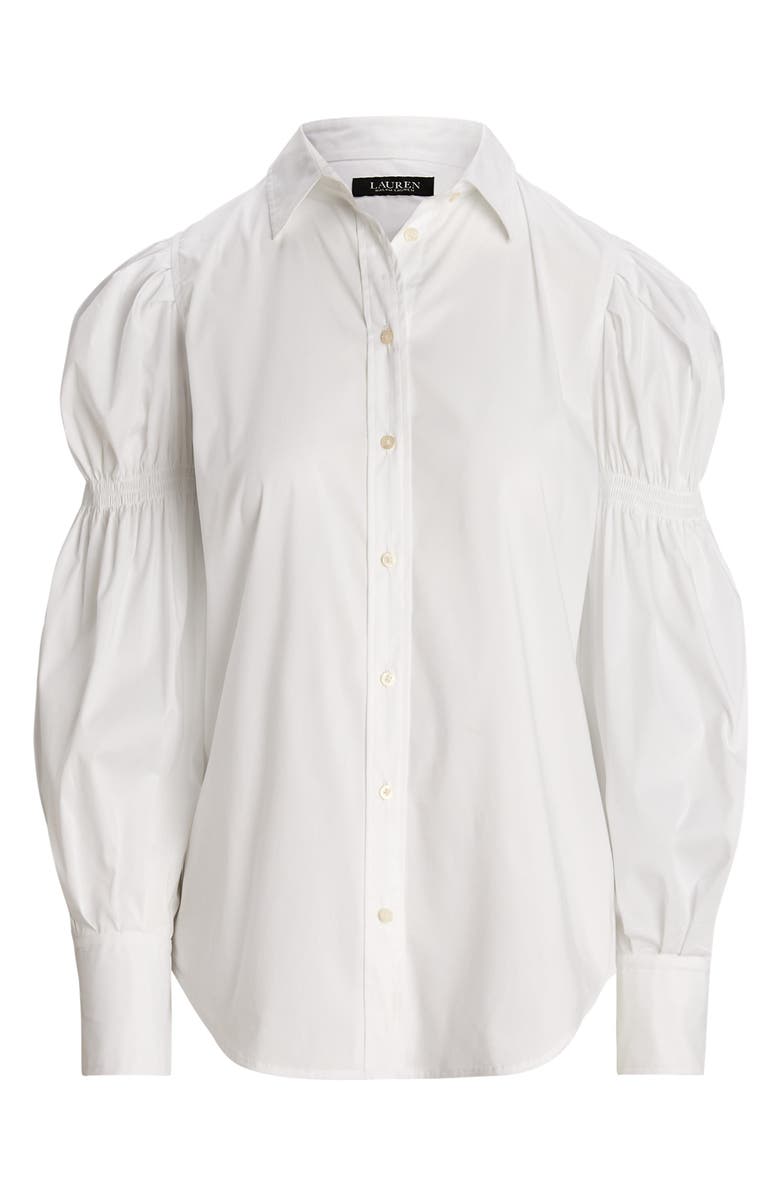Lauren Ralph Lauren Blouson Sleeve Cotton Blend Shirt, Alternate, color, White