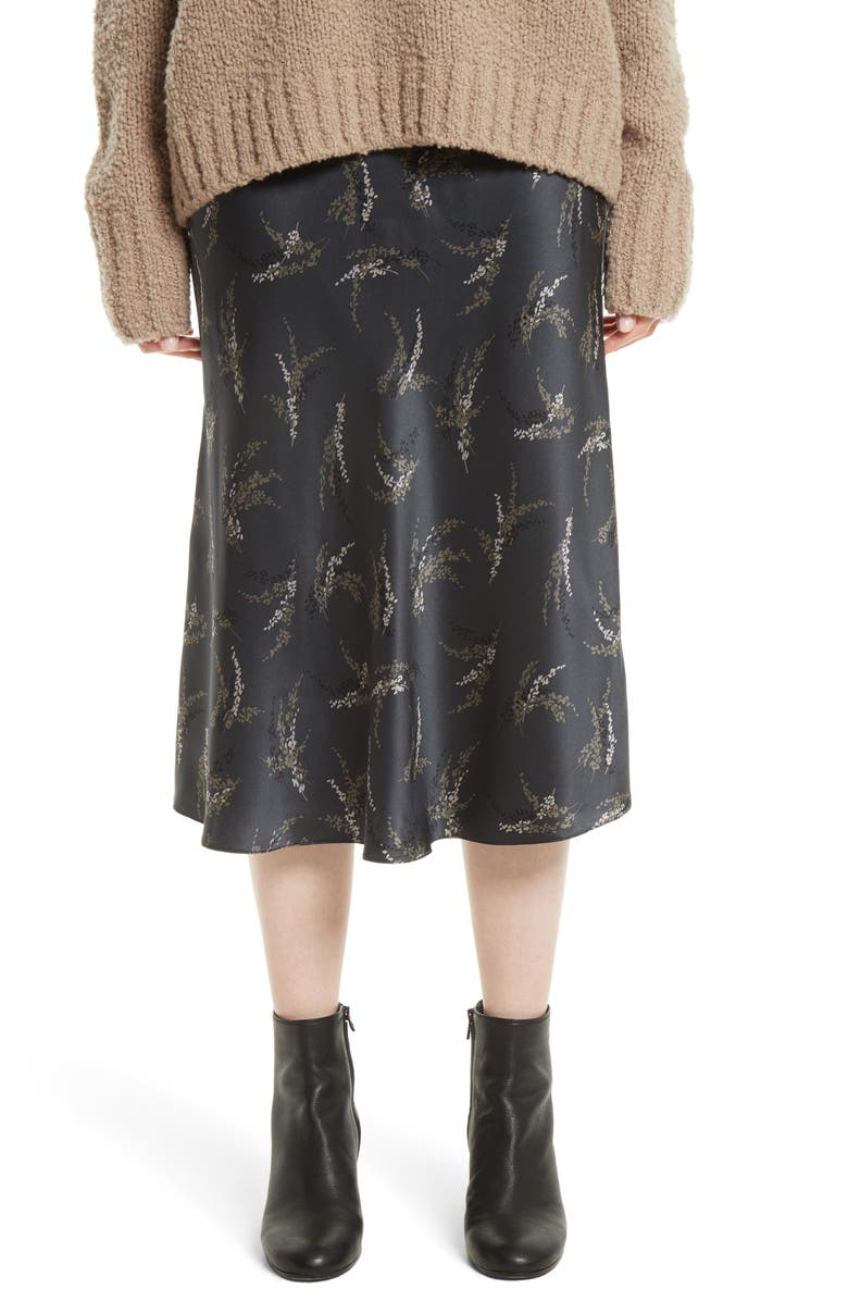 Vince Spring Floral Pull-On Silk Midi Skirt, Main, color,