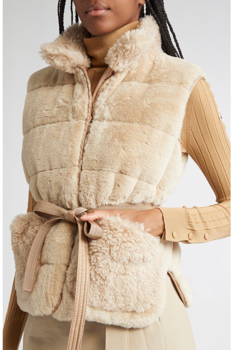 Joui Faux Fur Down Vest, Alternate, color, ALABASTER