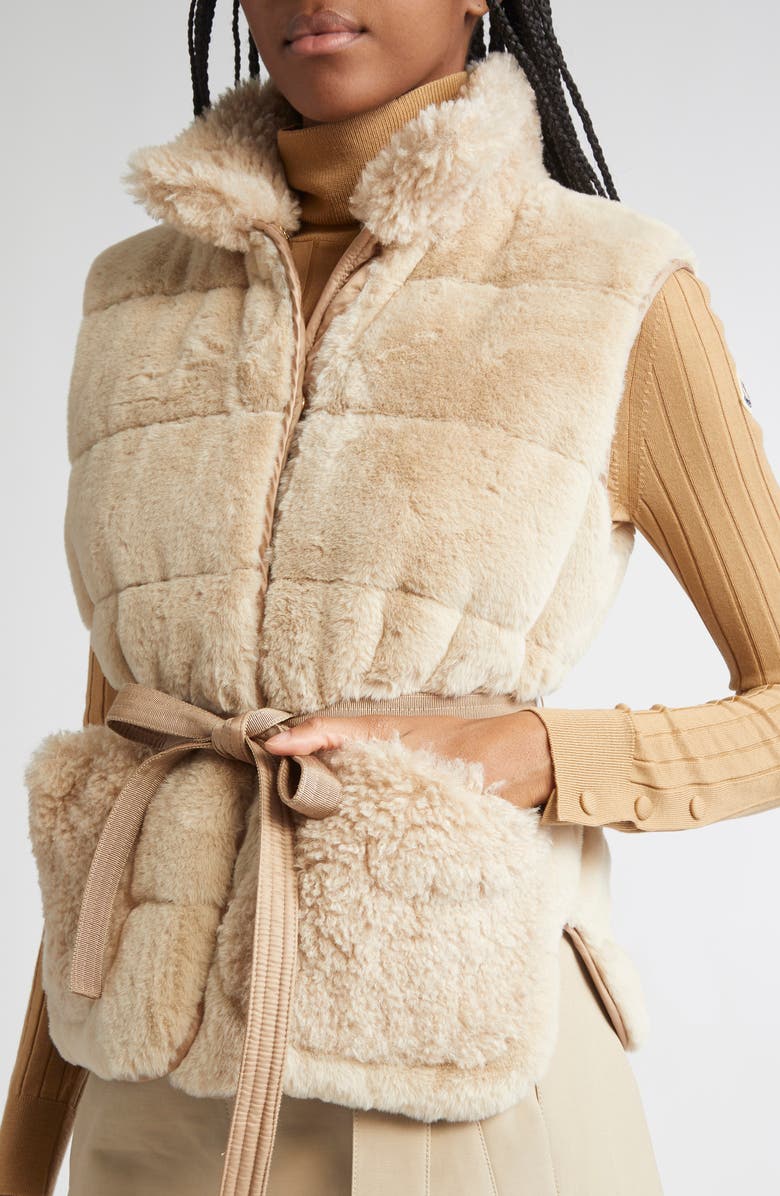 Moncler Joui Faux Fur Down Vest, Alternate, color, Alabaster