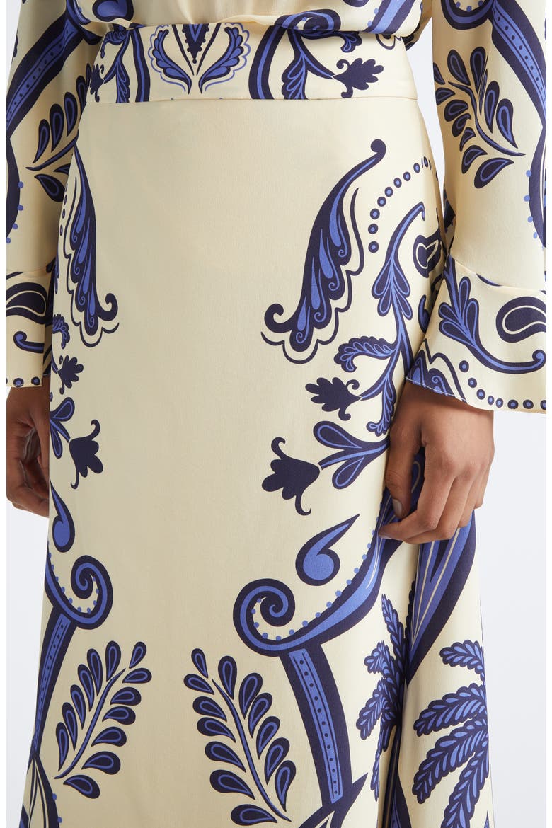 Everywhere Floral Paisley Silk Crêpe de Chine Maxi Skirt, Alternate, color, ECRU / NAVY