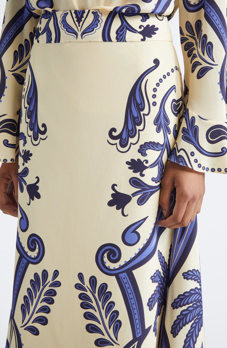 Johanna Ortiz Everywhere Floral Paisley Silk Crêpe de Chine Maxi Skirt, Alternate, color, Ecru / Navy