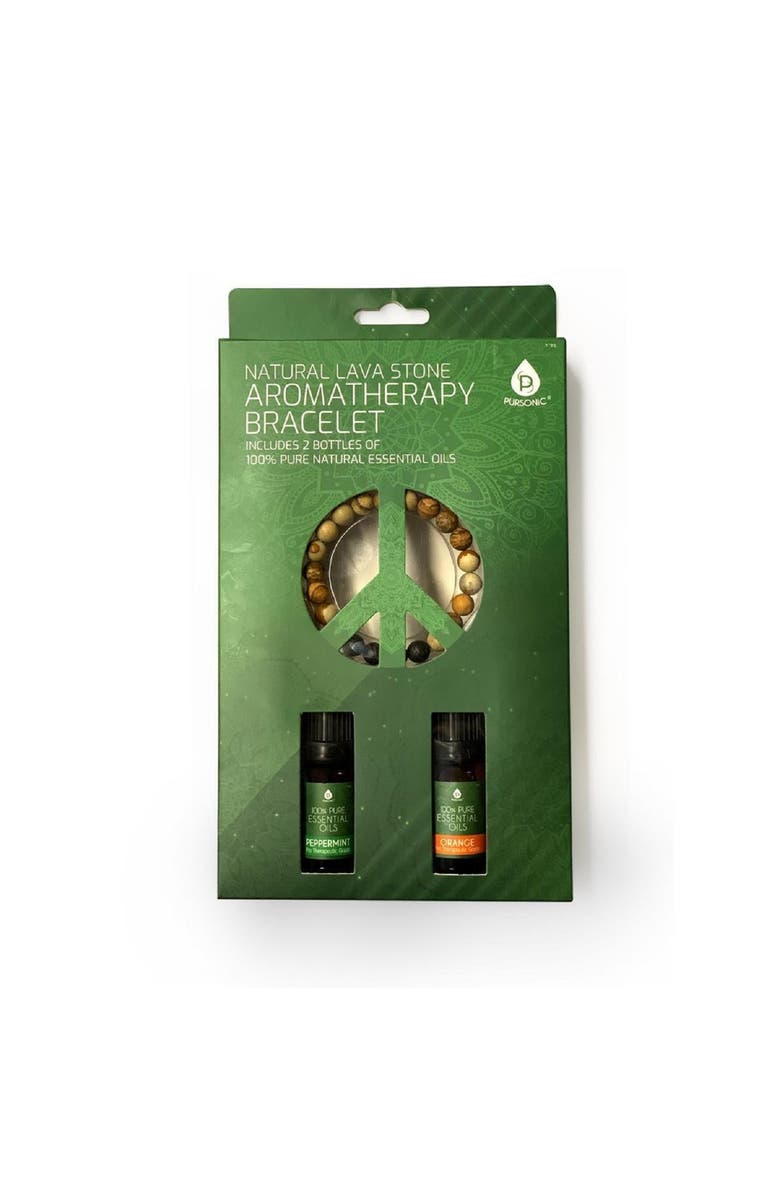 PURSONIC Lavastone Braclet with Peppermint and Orange essential oils, Alternate, color, Green
