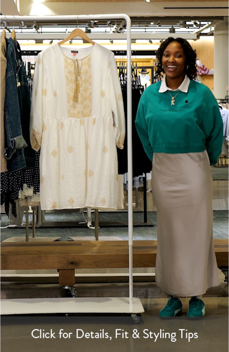 Medallion Print Split Neck Minidress, sales video thumbnail