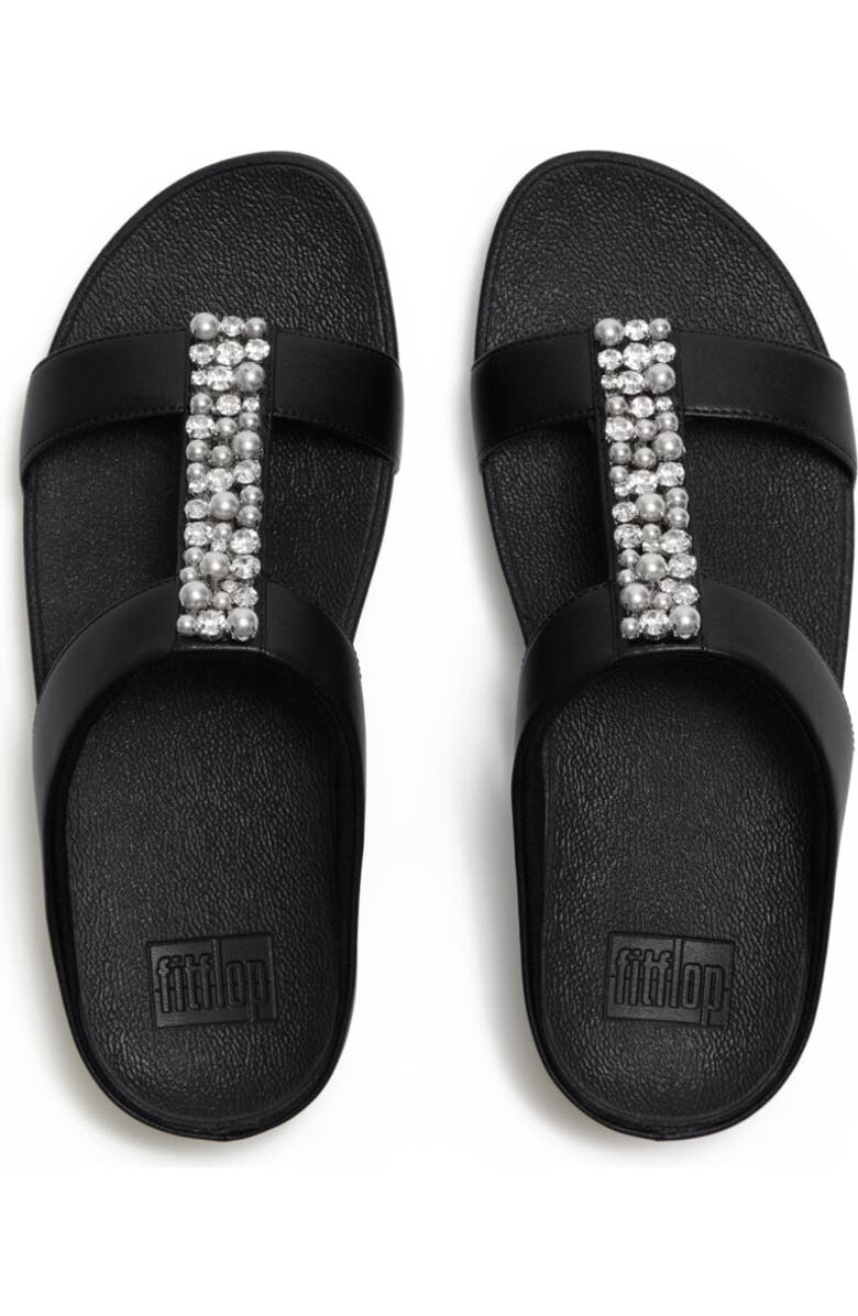 FitFlop Fino Pearls and Crystal H Bar Slides, Alternate, color, Black