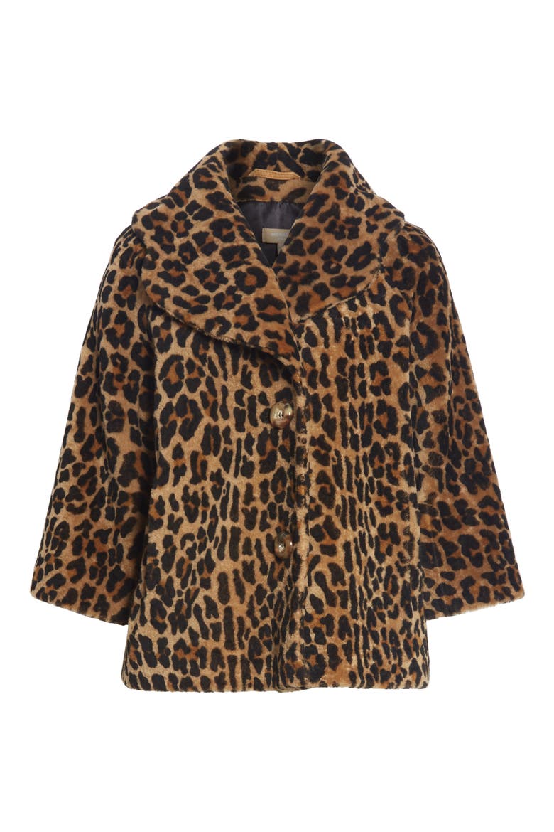 Leopard Print Crop Sleeve Genuine Shearling Coat, Alternate, color, CHINO
