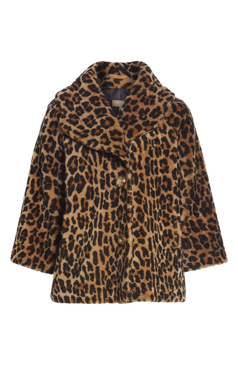 Michael Kors Leopard Print Crop Sleeve Genuine Shearling Coat, Alternate, color, 