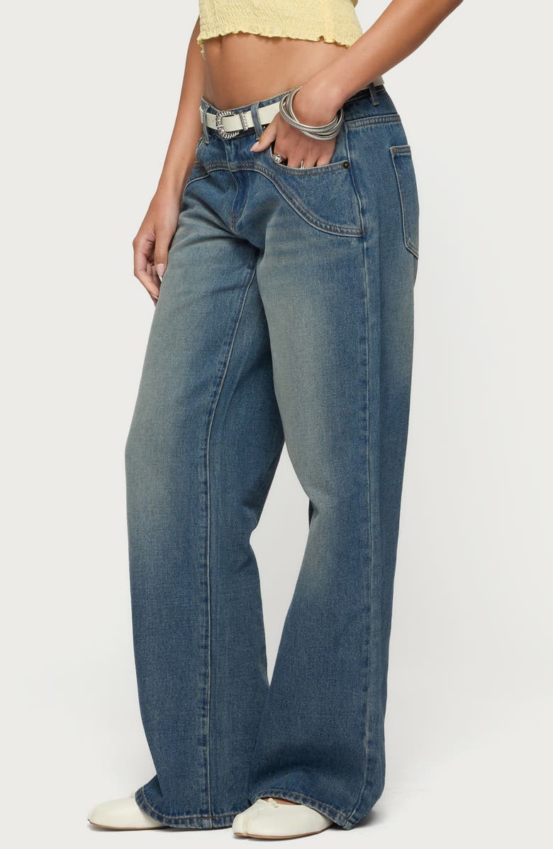 EDIKTED Ronny Curved Seam Low Rise Wide Leg Jeans, Alternate, color, Blue-Washed