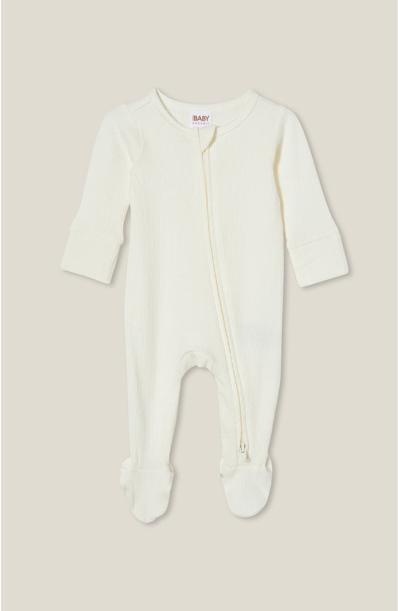 Cotton On Kids Organic Pointelle Zip All In One Romper, Main, color, Milk