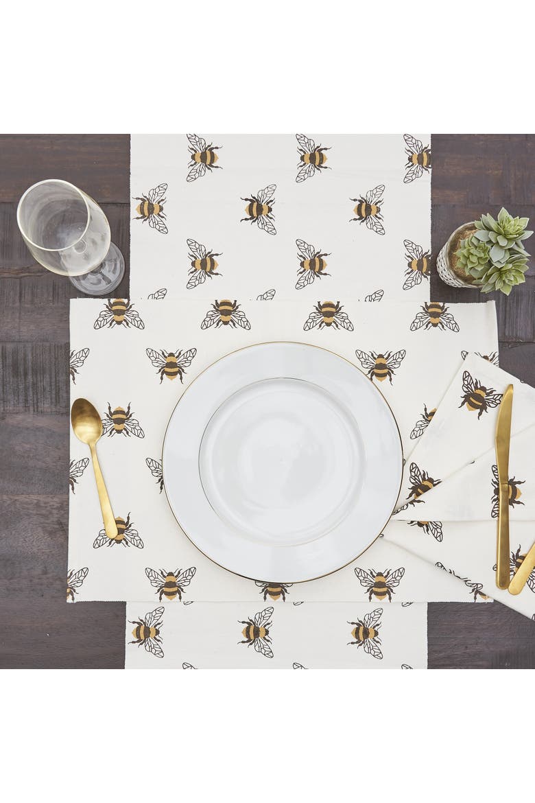 Bumble Bee Printed Cotton Kitchen Towel, Alternate, color, White