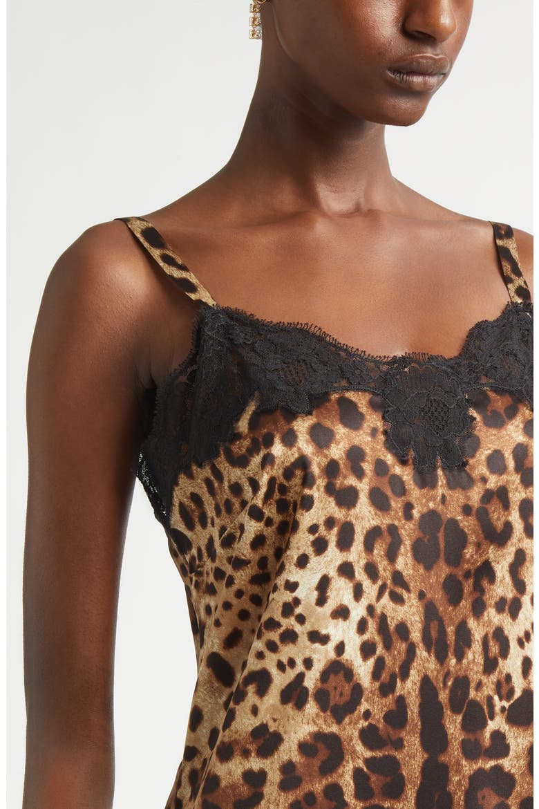 Leopard Print Stretch Satin & Lace Slipdress, Alternate, color, LEO NEW