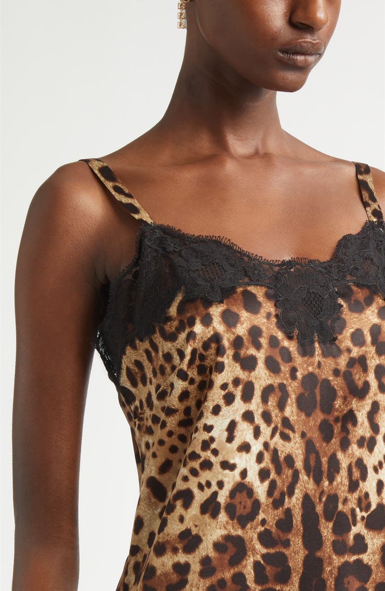 Dolce&Gabbana Leopard Print Stretch Satin & Lace Slipdress, Alternate, color, Leo New