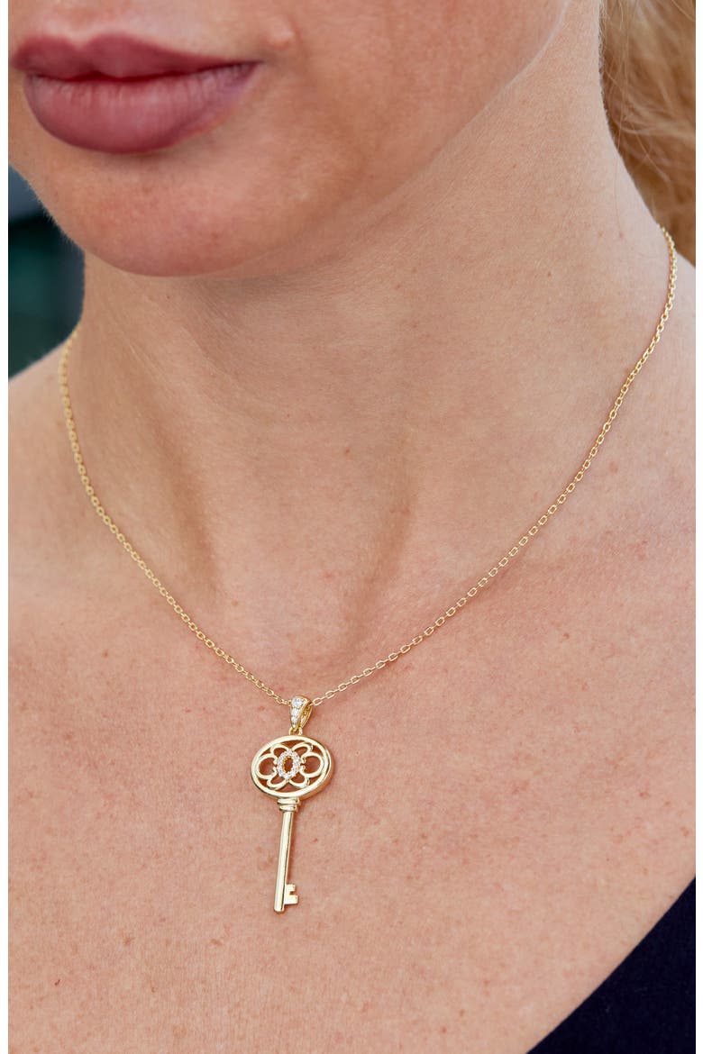 Cubic Zirconia Key Pendant Necklace, Alternate, color, YELLOW