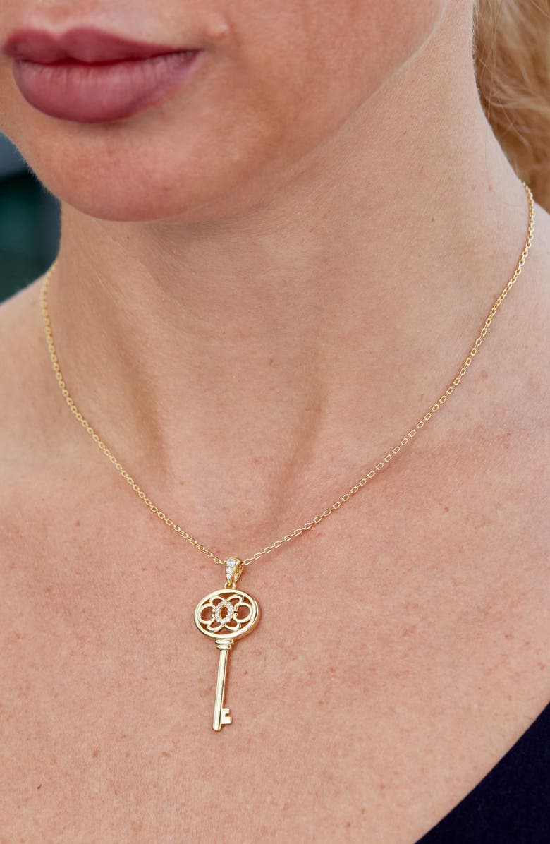 SAVVY CIE JEWELS Cubic Zirconia Key Pendant Necklace, Alternate, color, Yellow